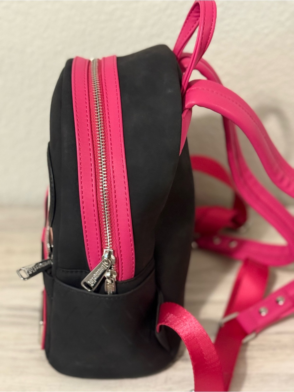 Loungefly Black & Hot Pink Character Mini Backpack - Picture 2 of 4